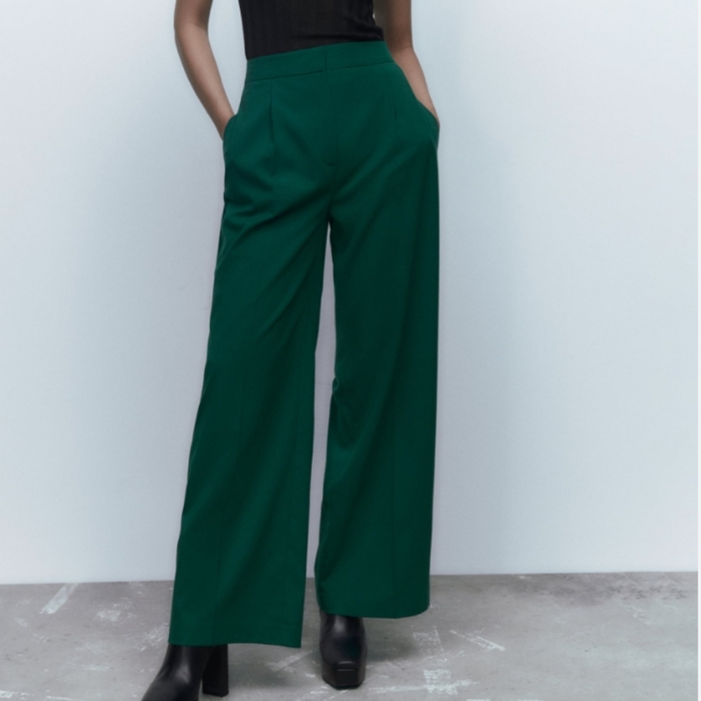NWT Zara MENSWEAR STYLE SEAMED STRAIGHT LEG PANTS Size Medium Green